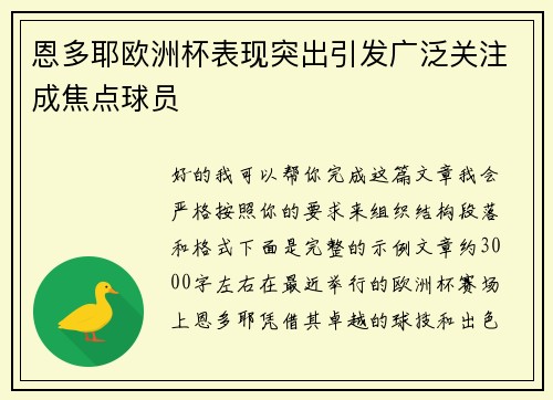 恩多耶欧洲杯表现突出引发广泛关注成焦点球员
